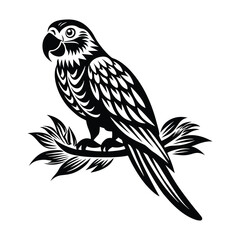 Parrot perched Silhouette vector illustration, Parrot bird vector illustration