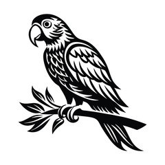 Parrot perched Silhouette vector illustration, Parrot bird vector illustration