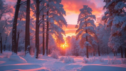 Fototapeta na wymiar magnificent photograph of a winter woodland at dusk