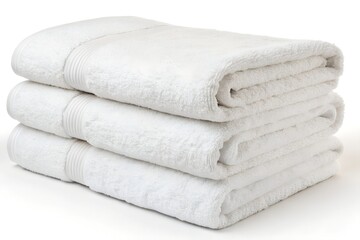 Fresh White Bath Towels Folded Hotel Style on White Background, 8K Stock Photo
