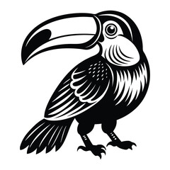 Obraz premium Toucan Black and white vector illustration animal silhouette, Vector illustration, bird, icon, svg, characters