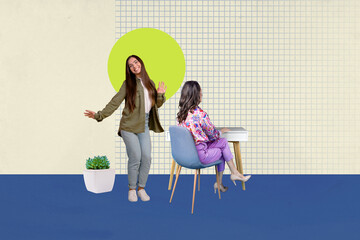 Exclusive magazine sketch collage image of happy businesswoman businessman stand office workplace tablet flower pot development