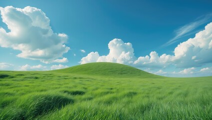 Blue sky and clouds above a grassy hill landscape wallpaper