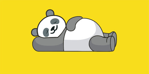Relaxing lazy panda vector design in a yellow background .eps