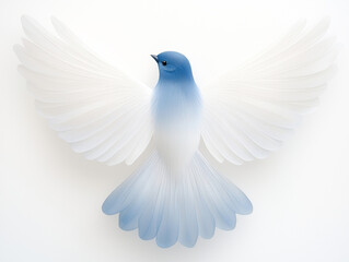 Obraz premium A beautiful blue bird with white wings in mid-flight, symbolizing freedom and peace.
