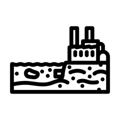 industrial plant near polluted lake chemical pollution line icon vector illustration