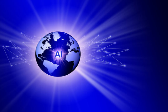 Digitally generated image of blue globe with AI sign