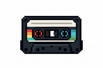Obraz premium 8-Bit Pixel Cassette Tape With Label on White Background