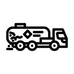tanker truck leaking hazardous materials line icon vector illustration
