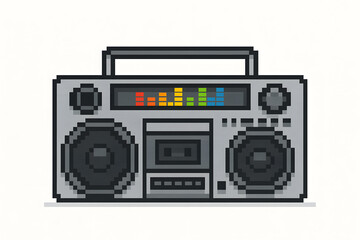 Obraz premium 8-Bit Pixel Retro Boombox With Speakers on White Background