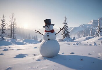 Obraz premium Frosty snowman, winter gear scattered, stark landscape, cold, stark, still
