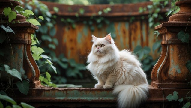 Cats' daily life with a Persian cat near the water reservoir