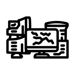 computer screens around e waste pollution line icon vector illustration