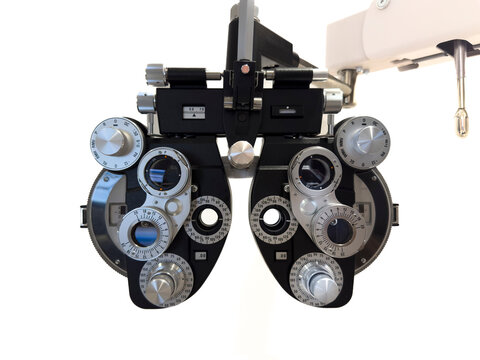 Phoropter device in Ophthalmologist's office - Powered by Adobe
