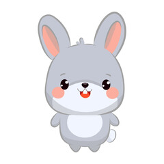 Adorable chibi kawaii style bunny. Cute cartoon mascot with little eyes. Perfect for children's drawings, stickers, kids room decor, prints and educational materials. Vector illustration