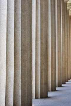 Row of massive doric columns of he Parthenon in Centennial Park