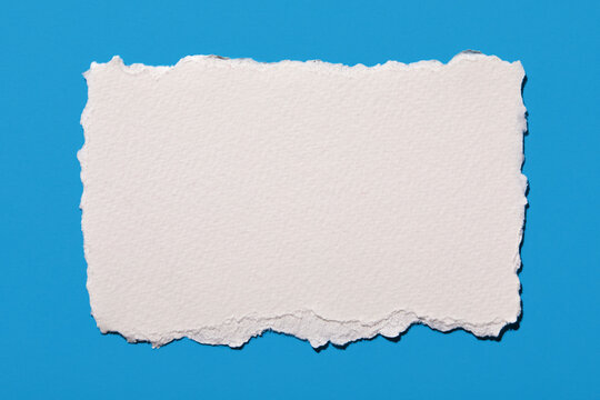 Torn white blank paper on blue background