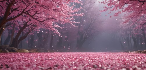 Mesmerizing pink sakura petal fall, magical background,  nature,  romantic