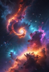 Obraz premium Swirling nebulae in vibrant hues, cosmic dust motes dance , graphic, aura