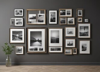 Gallery wall mockup; customizable photo frames, various styles & sizes,  home staging,  wall decor