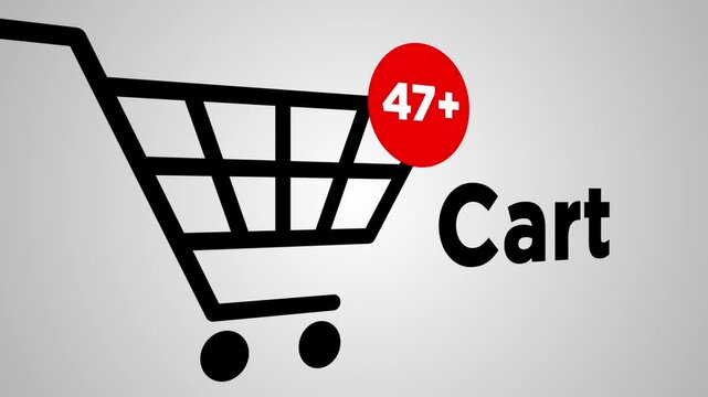 Shopping cart icon with counting number, buying online products animation isolated on white background