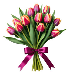 Fototapeta premium Bouquet of tulips, isolated on transparent background, png