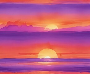 Abstract watercolor sunset, vibrant orange and purple hues blending seamlessly , canvas, art, twilight