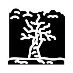 dead withered tree under polluted sky glyph icon vector illustration