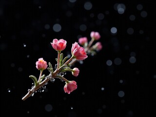 Obraz premium Close up of a pink flower with a few drops of water on it. The image has a serene and calming mood epoxy resin