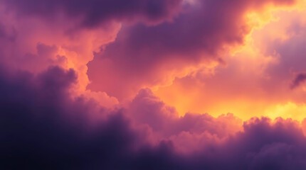 Obraz premium Dramatic sunset cloudscape vibrant orange purple hues
