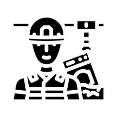 landfill workers handling e waste pollution glyph icon vector illustration