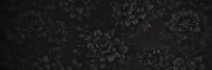 Deep black floral wallpaper, luxurious textures & patterns, sophisticated, dark