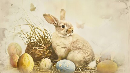 Nostalgic Vintage Style Easter Poster Celebrating Retro Elegance, Whimsical Traditions, and Springtime Delight