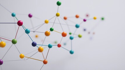 Obraz premium Abstract geometric network of colorful nodes and links, symbolizing innovation and connectivity in business.