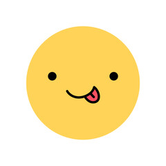 Cute yellow smile icon with happy facial expression. Character with cheerful, playful mood isolated on a white background. Vector flat illustration. Perfect for social media, stickers.