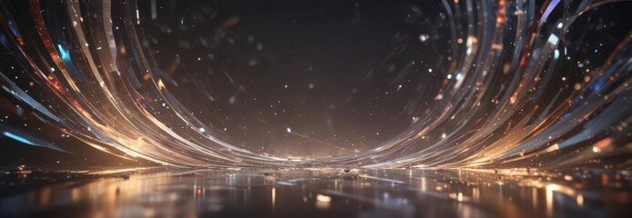 Abstract backdrop of swirling, multifaceted light refractions ,  glowing,  design