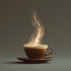 Energizing cup of coffee. Illustration for coffee drink full of energy feeling that looks like a lightning symbol appearing from hot steam. Metaphor for caffeine giving energy