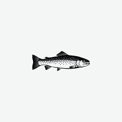 Black and White Trout Fish Vector Art – Detailed Woodcut Style Illustration for Graphic Design