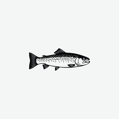 Black and White Trout Fish Vector Art – Detailed Woodcut Style Illustration for Graphic Design