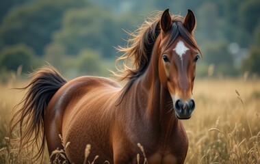 Obraz premium Brown Horse Portrait in Field