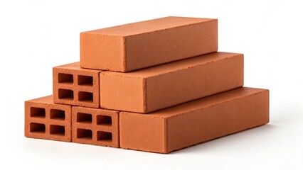 A neatly stacked arrangement of three new, unblemished red bricks, showcasing their vibrant terracotta color and textured surfaces
