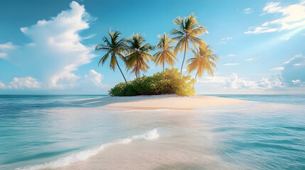 An example of a sandy tropical island with palm trees in the ocean
