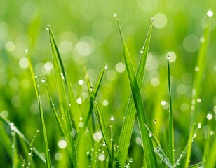 Fototapeta premium grass dew rain macro fresh green eco