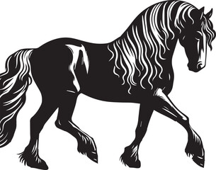 Black and White Berber Horse Vector Illustration – High-Quality Line Art Design