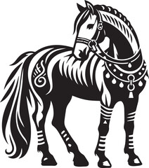 Black and White Berber Horse Vector Illustration – High-Quality Line Art Design