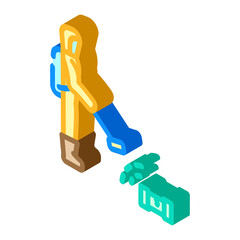 person holding geiger counter contaminated zone isometric icon vector illustration