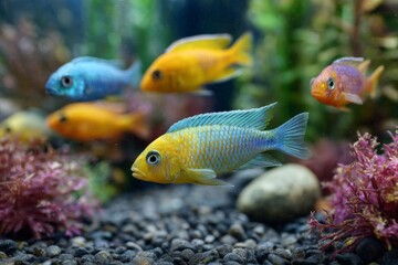Naklejka premium Vibrant Colorful Fish in a Home Aquarium