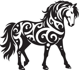 Black and White Berber Horse Vector Illustration – High-Quality Line Art Design