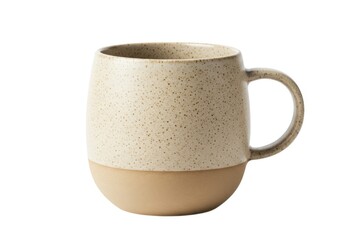 Ceramic mug isolated on white background with handle and speckled design