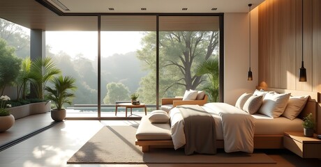 Comfortable Bedroom Interior with Wooden Accents